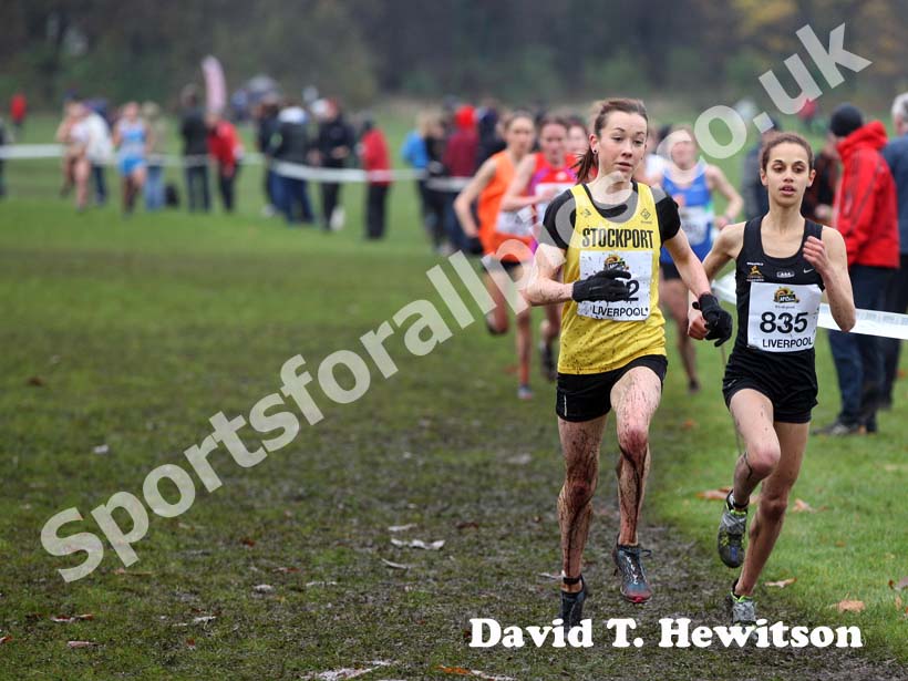 Jessica Coulson and Hannah Walker both under-23 women  start to pull away from the rest of the field during the 2012 McCain Liverpool Cross Challenge.